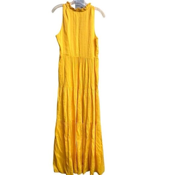 495. Antonio Melani sun yellow v neck Linen blend maxi dress size 4 - Picture 5 of 10